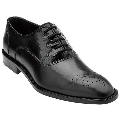 Belvedere "Como" Black Genuine Alligator And Italian Calf Oxford Shoes D43